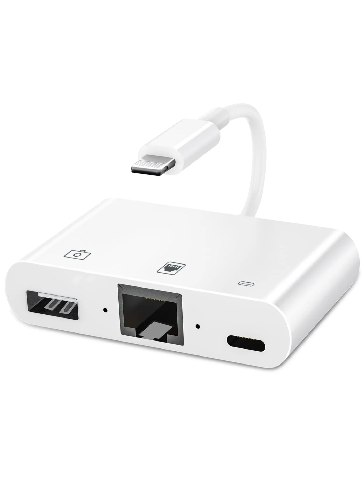 محول إيثرنت من Lightning إلى RJ45 لجهاز iPhone/iPad، محول شبكة LAN إيثرنت RJ45 3 في 1 مع محول كاميرا USB 3.0 ومنفذ شحن Lightning، يدعم شبكة إيثرنت بسرعة 100 ميجابت في الثانية-1