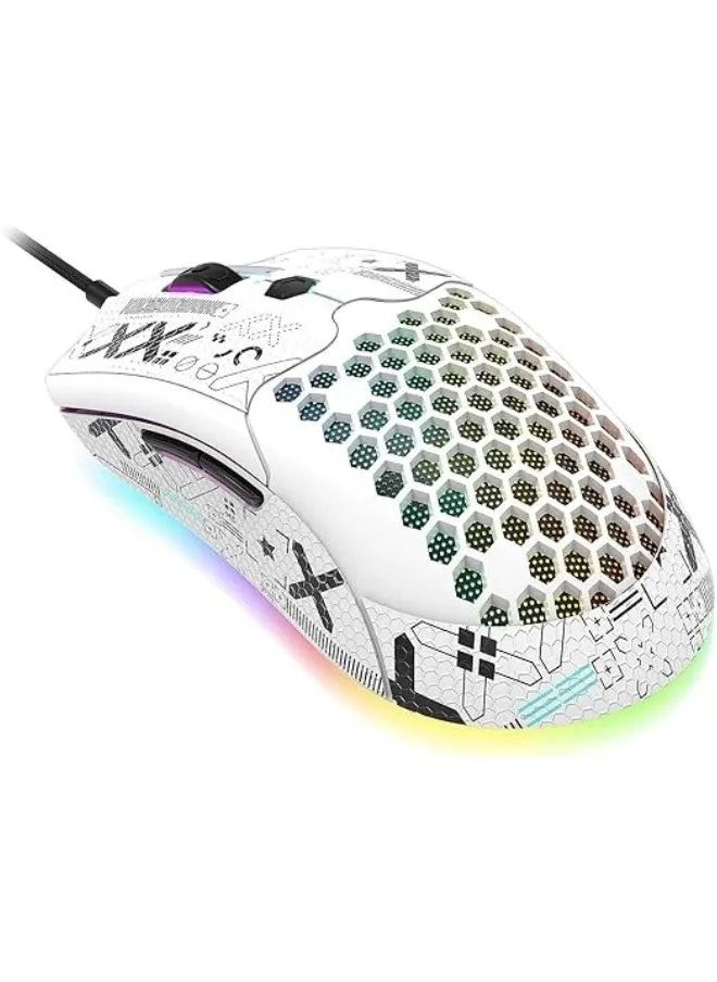 ماوس الألعاب الخفيف الموصول بالكابل، يأتي مع شريط قبضة مانع للانزلاق، 12000DPI Backlit Mice مع 7 أزرار قابلة للبرمجة، وهيكل Honeycomb Shell Wired Mouse مدعوم على أجهزة الكمبيوتر و Xbox و PS4.-1