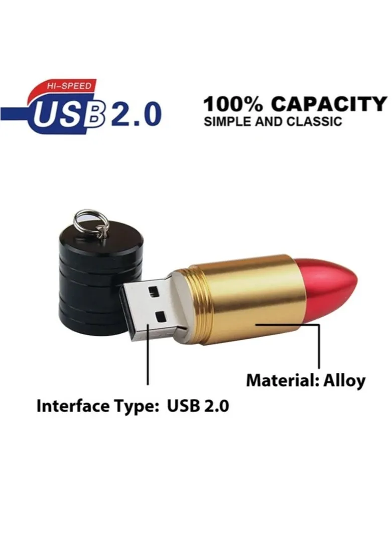 محرك قلم أحمر الشفاه، محرك فلاش USB خفيف الوزن ومحمول، ذاكرة محرك فلاش سريعة وفعالة، جهاز تخزين البيانات على شكل أحمر شفاه معدني كلاسيكي مع حلقة مفاتيح، (قطعة واحدة، 32 جيجابايت وردي)-2