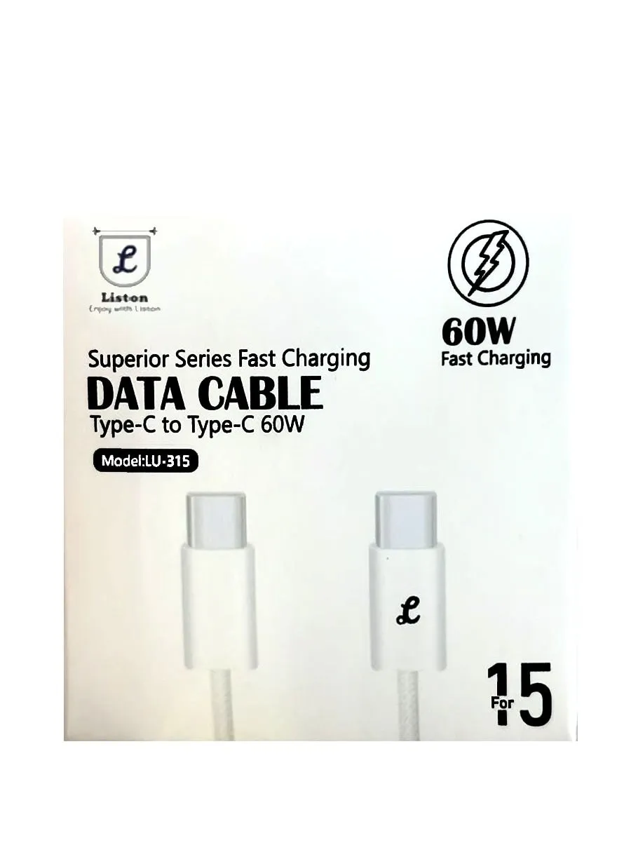 Liston USB-C to USB-C Cable (USB Type-C Fast Charging Cable for Samsung, Pixel, iPad Pro) - 1m, White-2