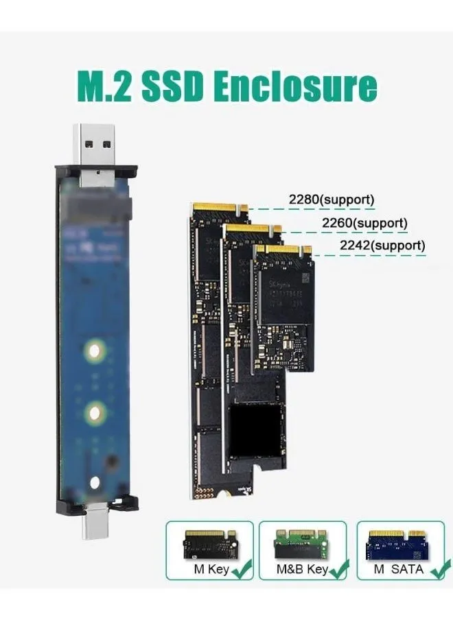 محول M.2 SSD Enclosure NVME NGFF ثنائي البروتوكولات مع دعم USB C لحجم 2242/2260/2280 فضي-2