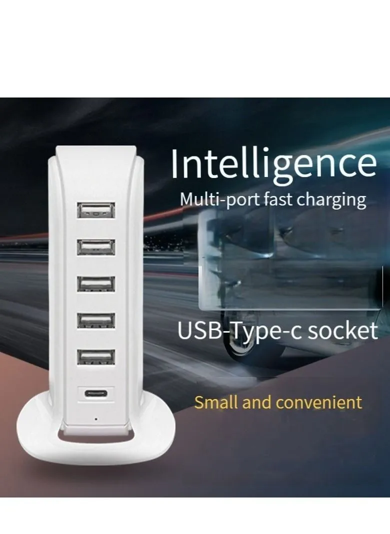 M MIAOYAN 6 منافذ USB شاحن هاتف مكتبي ذكي 5V4A شاحن سريع متعدد المنافذ شاحن 20W أبيض-1