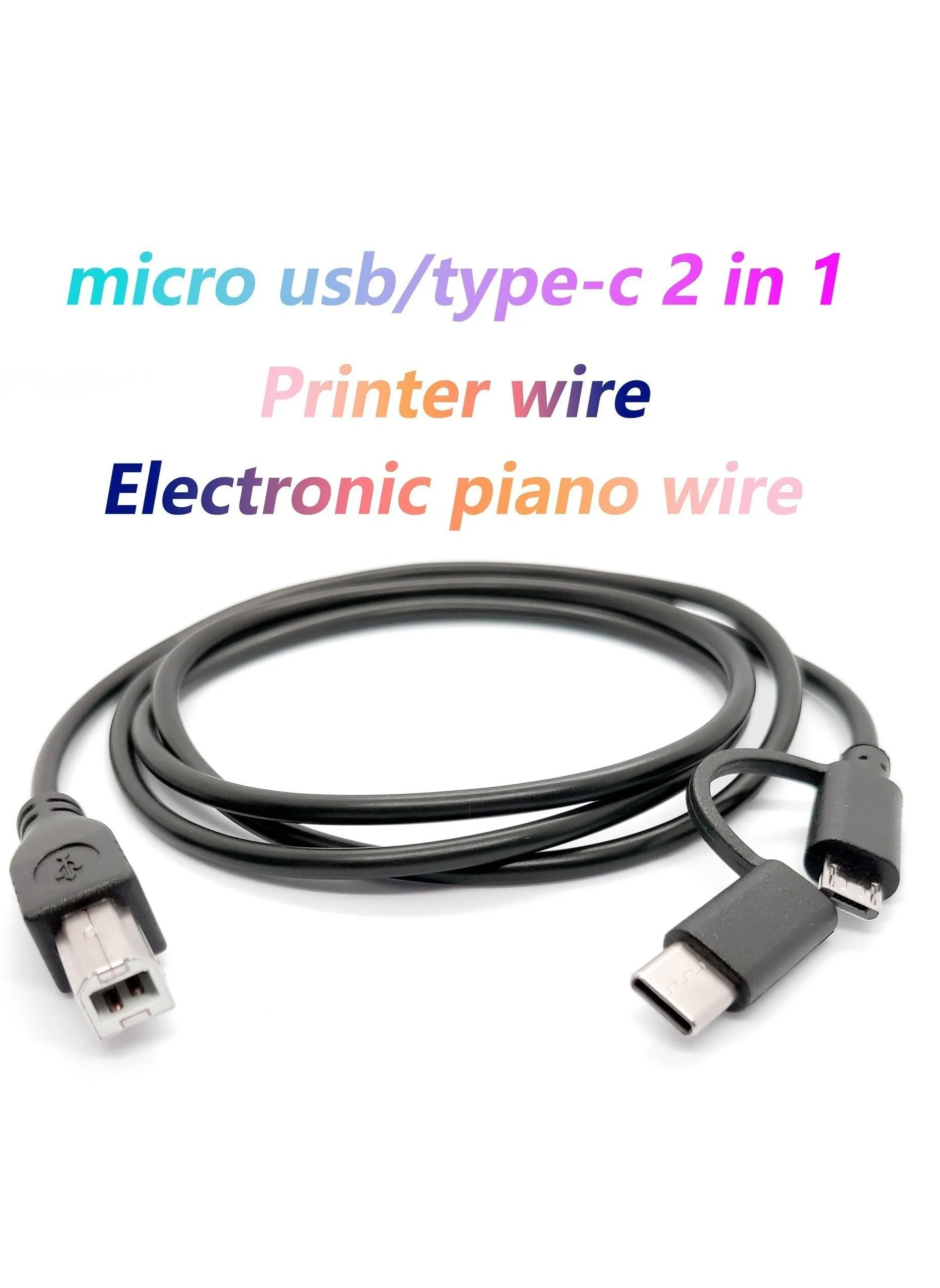 كابل طابعة MIAOYAN Micro USB / Type-C ثنائي في واحد للبيانو الإلكتروني يسمح كابل MIDI للآلات الموسيقية بالاتصال بسهولة بالهواتف المحمولة والأجهزة اللوحية-2