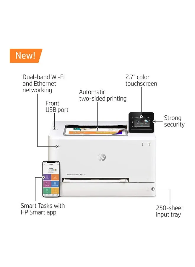طابعة ليزرية M255dw مع وحدة طباعة مزدوجة وخاصية الاتصال الشبكي وعبر تقنية واي فاي أبيض-2