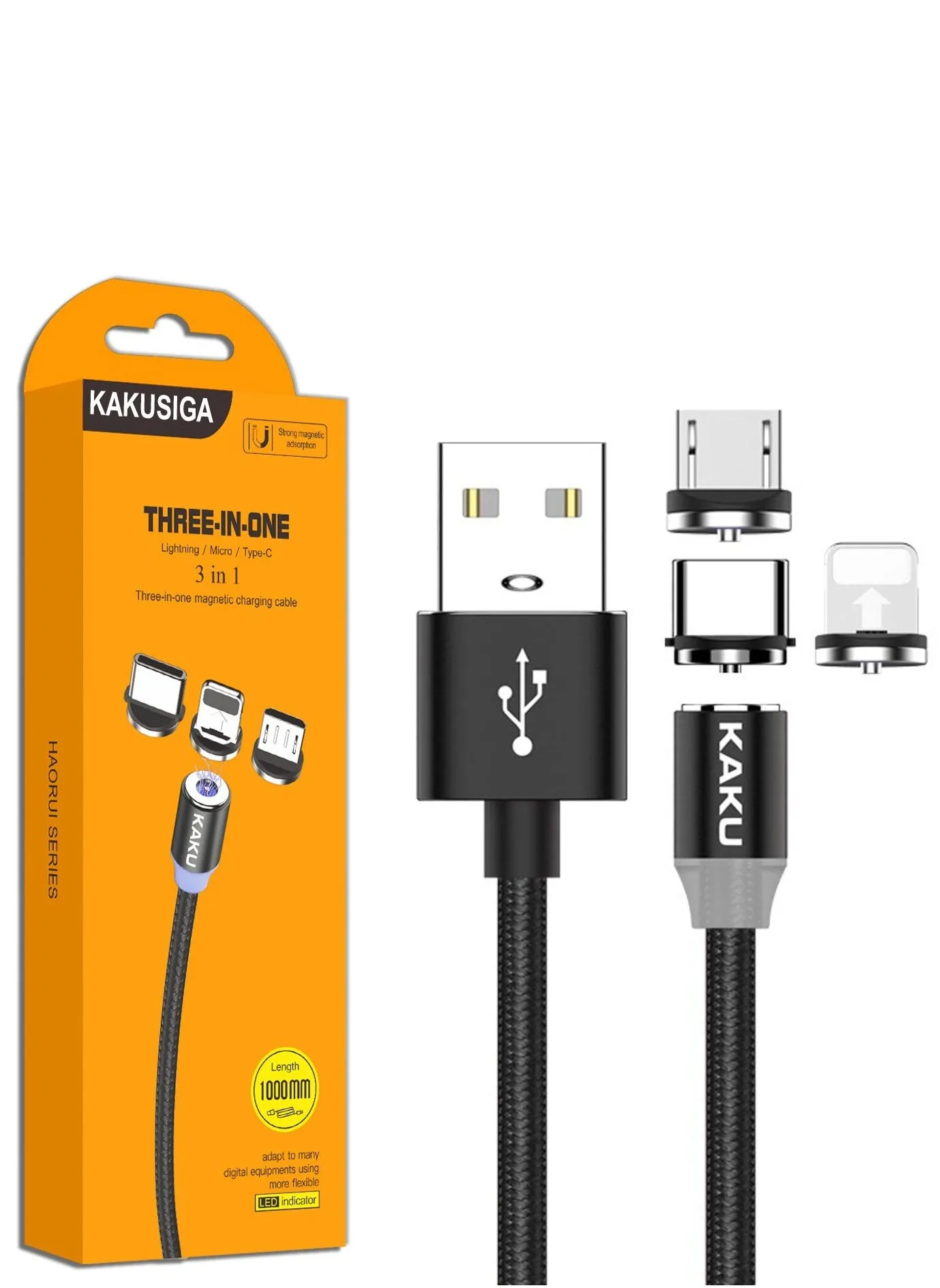 سلك شحن سريع مغناطيسي 3 في 1 بمنفذ USB نوع type-c/مايكرو/ Lightning طراز Ksc-320-1