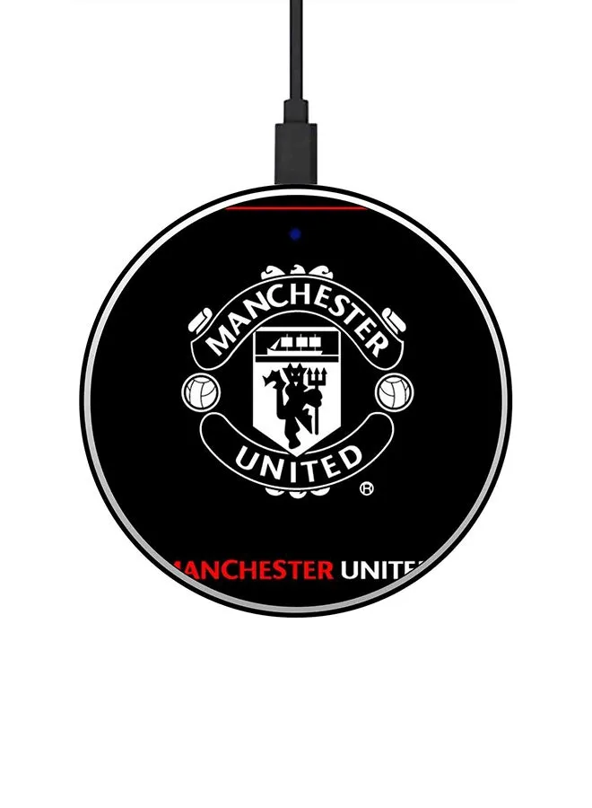 شاحن لاسلكي بتصميم رفيع للغاية بطبعة شعار فريق Manchester United مع كابل USB أسود / أبيض / أحمر-1