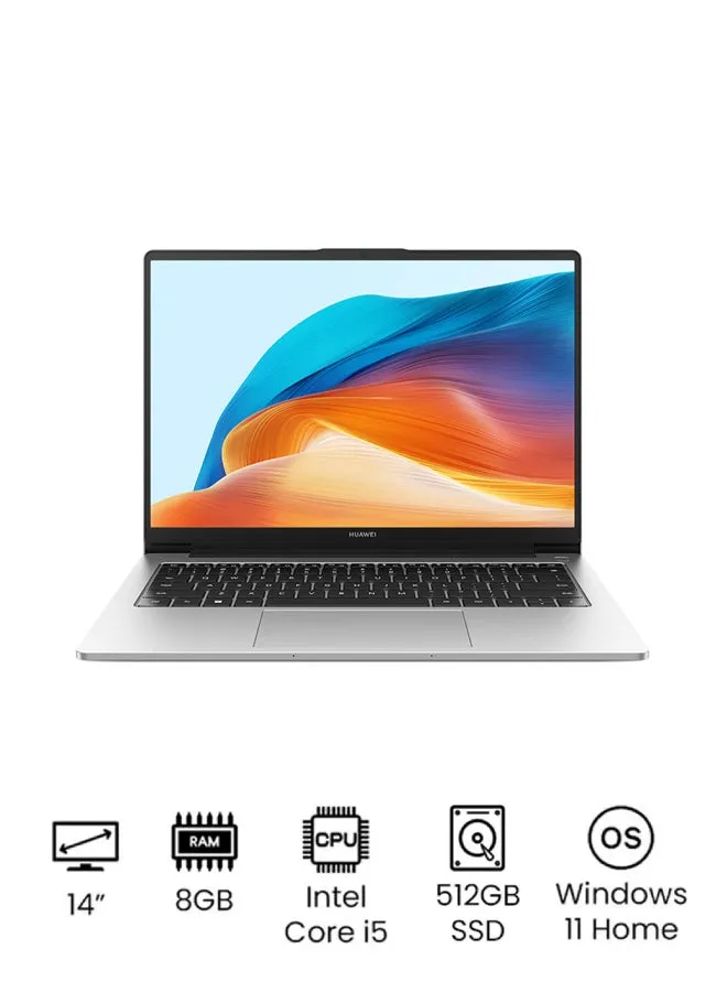 لابتوب ميت بوك دي 14 2024 بشاشة مقاس 14 بوصة، ومعالج كور i5-12450H، الجيل 12/ذاكرة وصول عشوائي سعة 8 جيجابايت/محرك أقراص اس اس دي سعة 512 جيجابايت/بطاقة رسومات انتل يو اتش دي /نظام تشغيل ويندوز 11 هوم/ الإنجليزية/العربية فضي-1