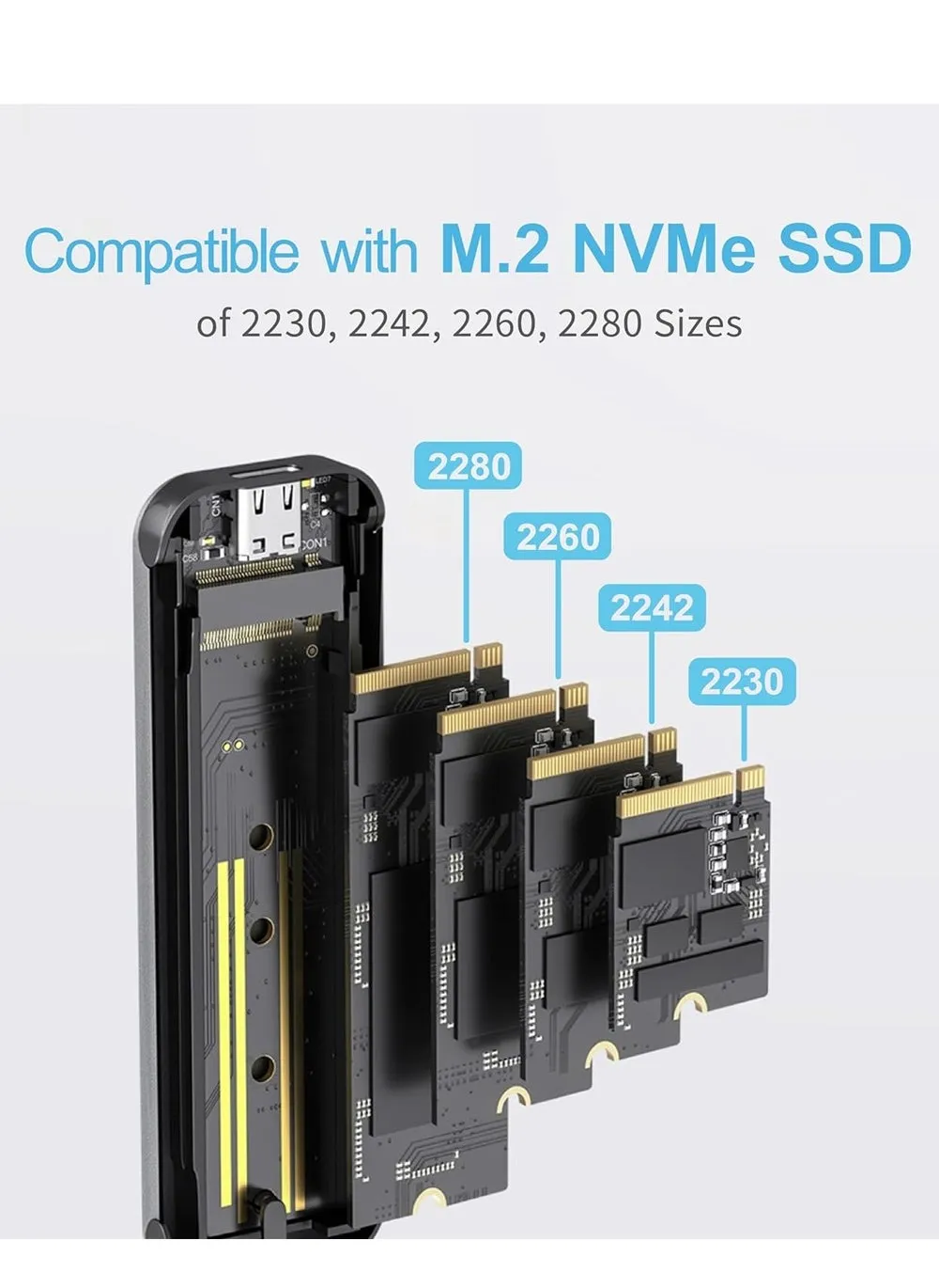 ميدياسونيك حاوية SSD M.2 PCIe NVME من الالومنيوم الى USB 3.2 الجيل الثاني 10Gbps USB نوع C | مفتاح ام/مفتاح B+M | يدعم حواف UASP | 2230/2242/2260/2280 (يدعم حتى 4TB)-2