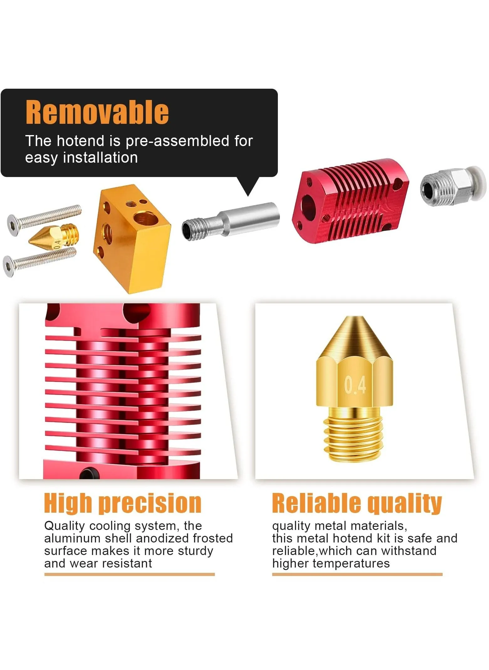 Metal Hotend 3D Printer Nozzles, Hardened Steel Tool High Temperature Pointed Wear, Resistant with CR-10 / CR10 CR10S Ender 2 3 5 Printers-2