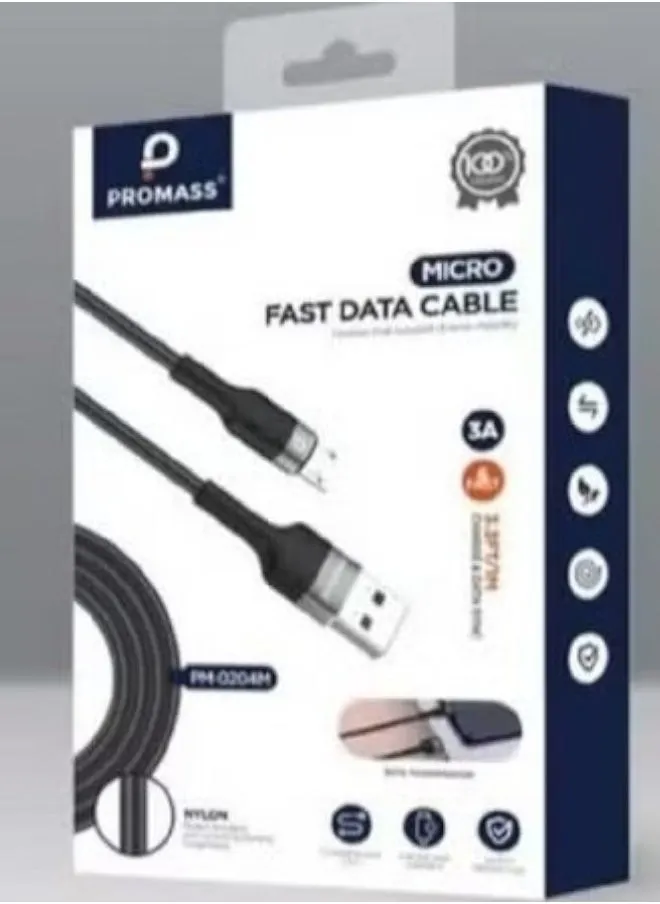 كابل بيانات سريع من Promass Micro USB - ضفيرة نايلون بطول 1 متر بقدرة شحن ونقل بيانات عالية السرعة 3A للأجهزة التي تعمل بنظام Android-1