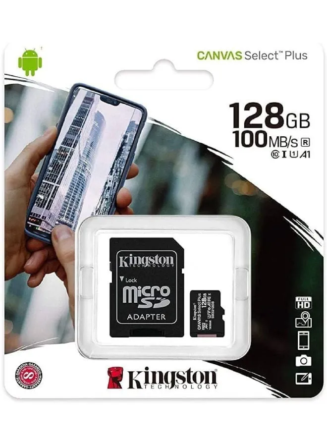 بطاقة فلاش ميموري MicroSDHC بتقنية كلاس 10 كانفاس مع محول 128 GB-1