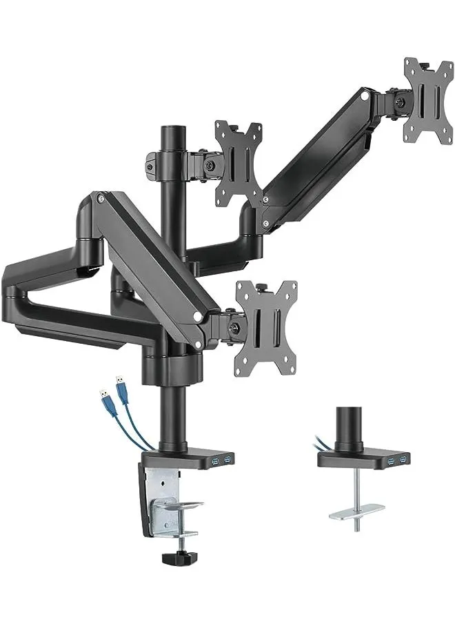 Minds Triple 17 Inches-32 Inches Monitor Arm Aluminum Desk Mount Fits Three Monitor Full Motion AdjUStable With USb 3.0- Vesa/C-Clamp/Grommet/Cable Management-1