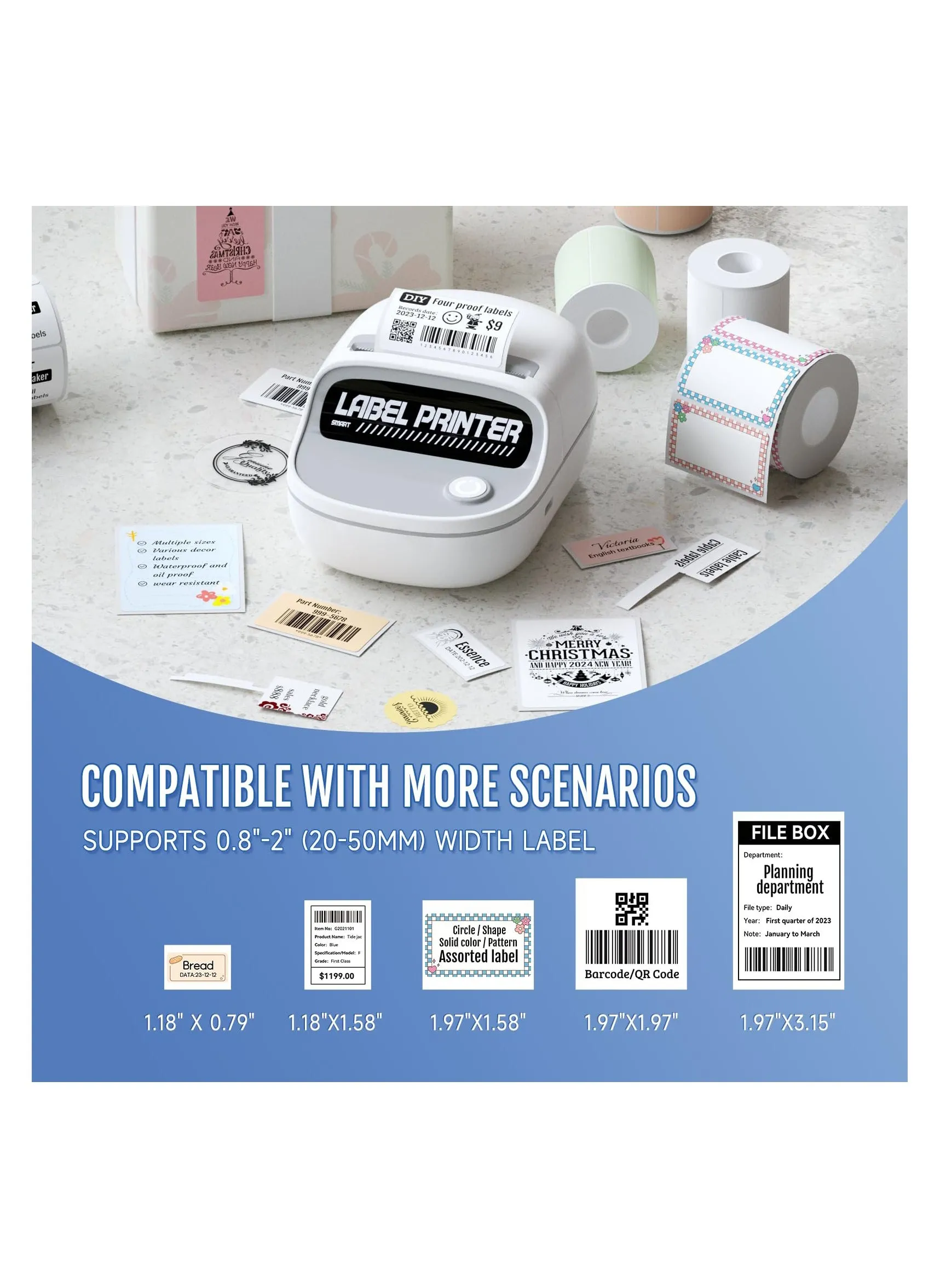 Mini Cute Label Makers - T20 Label Maker Machine with Tape, Labels Auto Identification, Bluetooth Portable Label Printer for Office/Home/Retail, Print Width 20-50mm, Compatible with iOS & Android-2