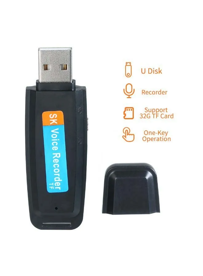 مسجل صوت صغير محمول بمنفذ USB قابل لإعادة الشحن U-Disk يدعم تخزين التسجيل بزر واحد وبطاقة ذاكرة TF سعة 1-32 جيجا مناسب للمقابلات والمحاضرات والاجتماعات أسود-2