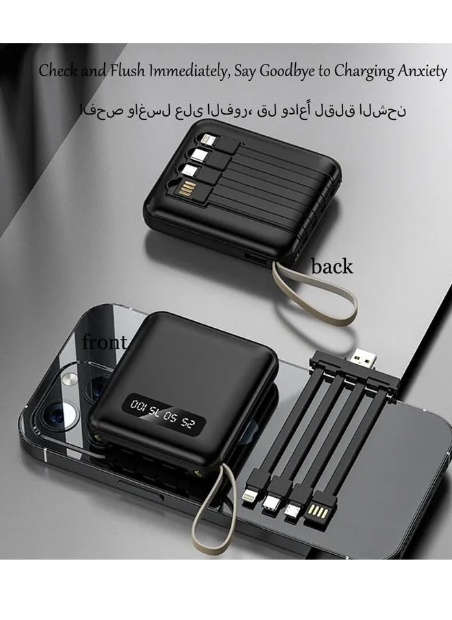 كابلات بنك الطاقة الصغيرة JEEJPV المدمجة، بنك الطاقة 10000 مللي أمبير في الساعة، حزمة بطارية USB C ذات الشحن السريع النحيف، بنك الطاقة الصغير لأساسيات السفر باللون الأسود-1