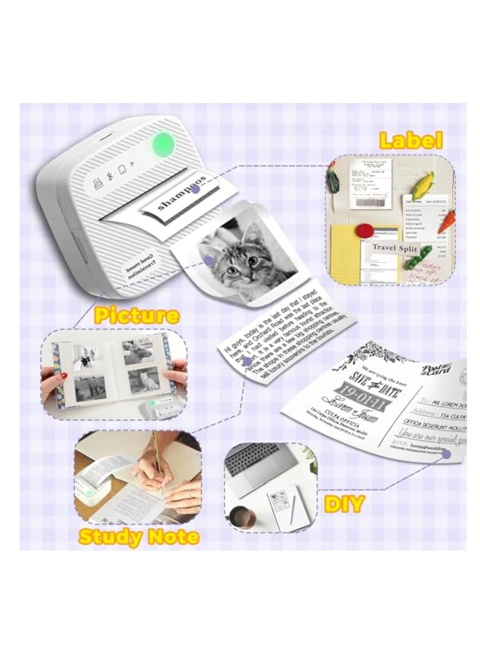 Mini Printer with 6 Rolls Sticker Paper, Portable Sticker Printer Efficiently and Quickly, Thermal-Wireless-Bluetooth-Mini Inkless-Printer, Pictures, DIY, Label, Free App with Multiple Templates-2