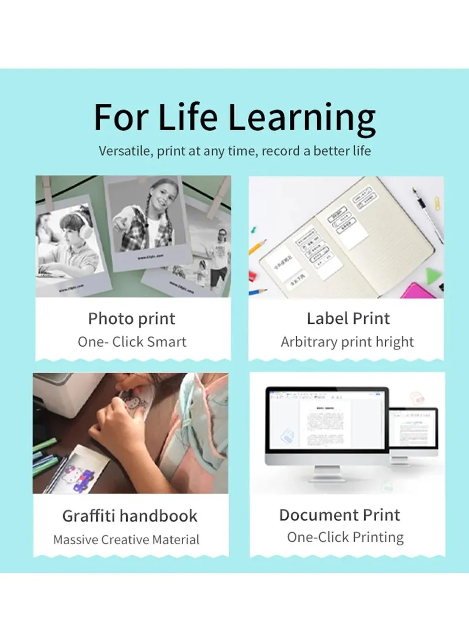 طابعة حرارية صغيرة، طابعة ملصقات محمولة مع 13 لفة ورق، طابعة ملصقات متعددة الاستخدامات قابلة لإعادة الشحن عبر USB للصور القابلة للطباعة على الورق، والقوائم، ورموز الاستجابة السريعة، والملاحظات-2