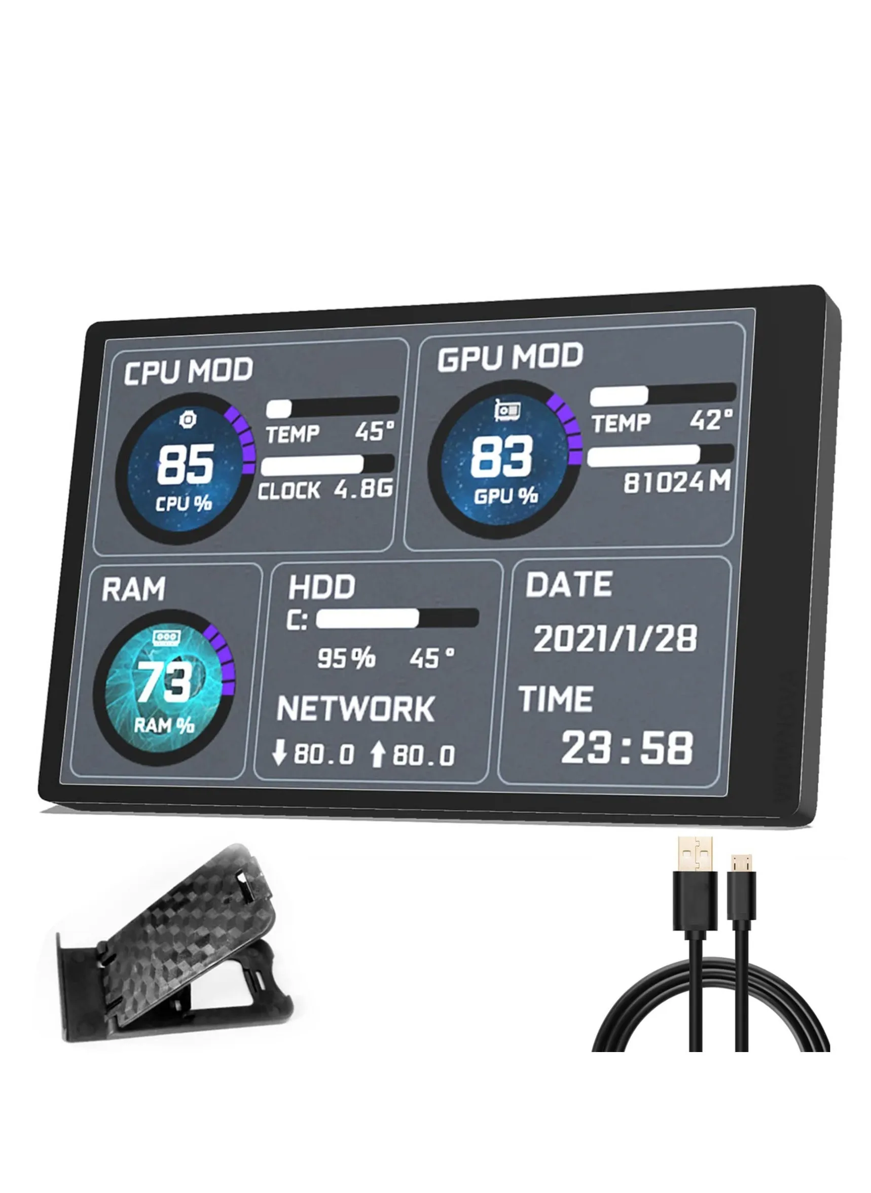 مراقب درجة الحرارة USB مصغر لجهاز الكمبيوتر ، مستشعر عرض حالة ARGB ، شاشة ثانوية IPS لبيانات CPU RAM HDD-1