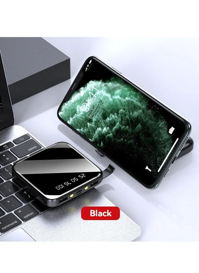 Mirror digital display large capacity power bank 10000 mAh mini portable power bank with mobile phone holder (black)-1