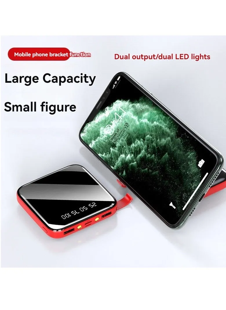 Mirror digital display large capacity power bank 10000 mAh mini portable power bank with mobile phone holder (red)-1