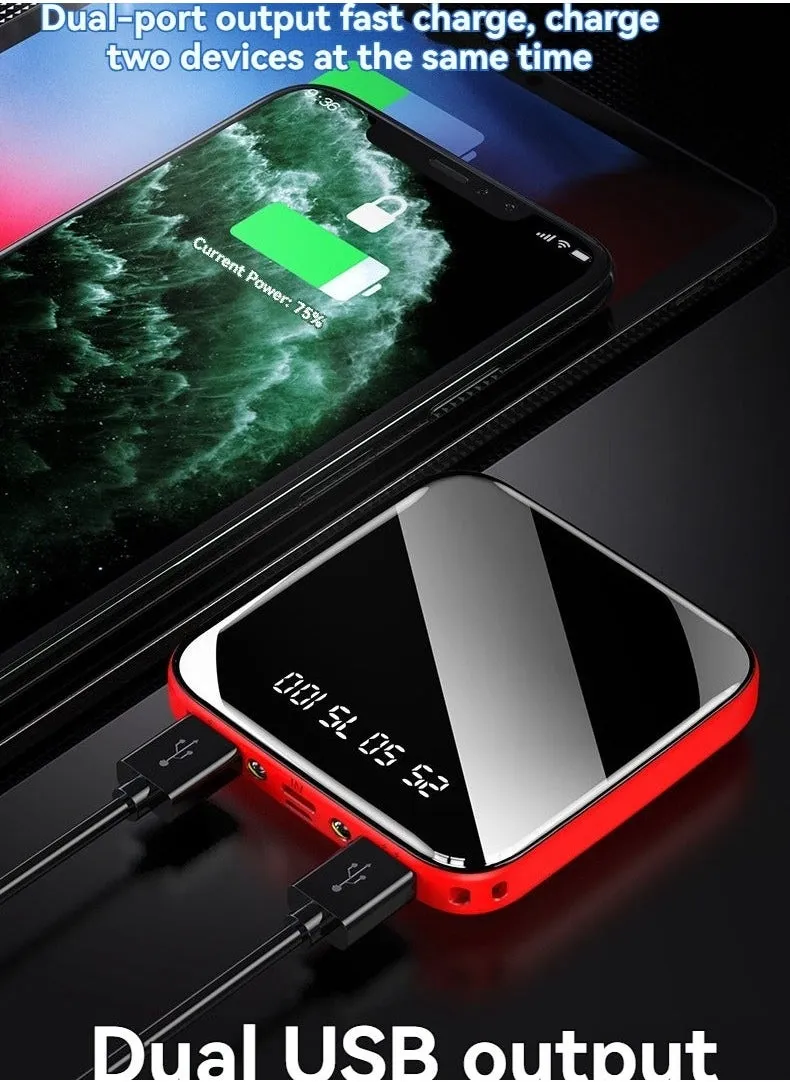 Mirror digital display large capacity power bank 10000 mAh mini portable power bank with mobile phone holder (red)-2