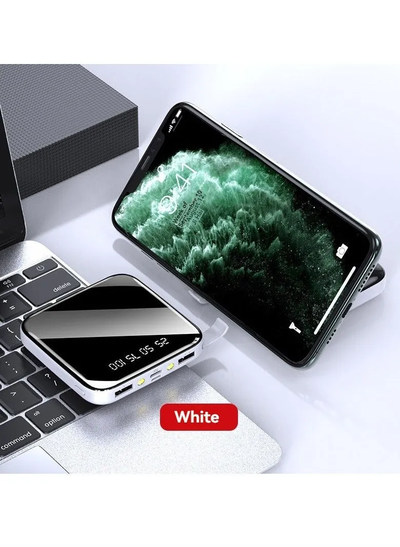 Mirror digital display large capacity power bank 10000 mAh mini portable power bank with mobile phone holder (white)-1