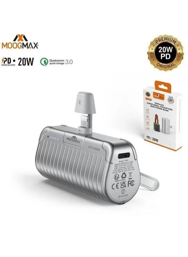 يدعم MOG Mix Power Bank 5000 مللي أمبير / ساعة 20 واط الشحن السريع لتوصيل الطاقة فضي-1