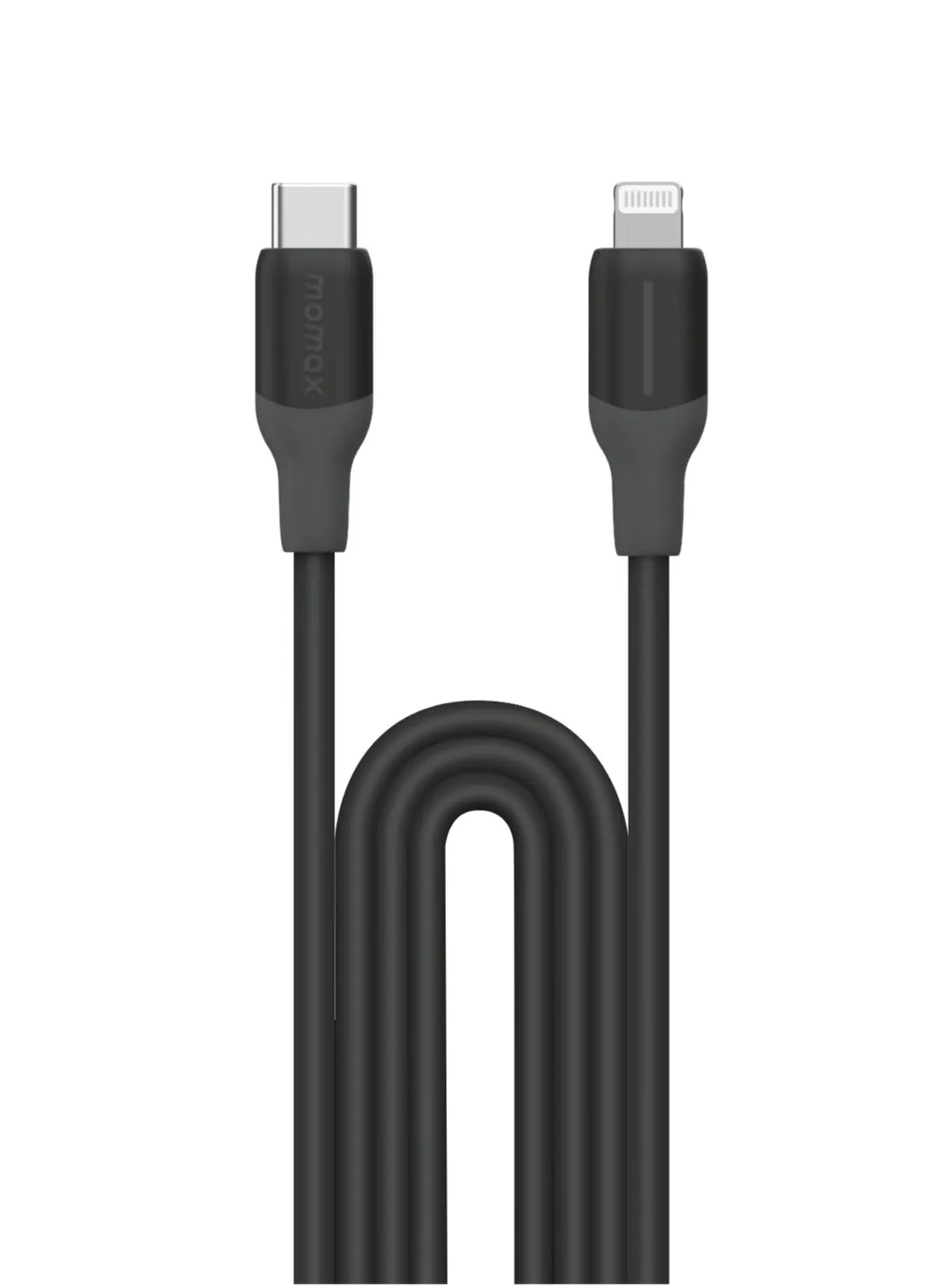 سلك شحن سيليكون موماكس USB-C إلى Lightning، 1.2 متر، شحن سريع ونقل بيانات للايفون، معتمد من Apple، أسود-1