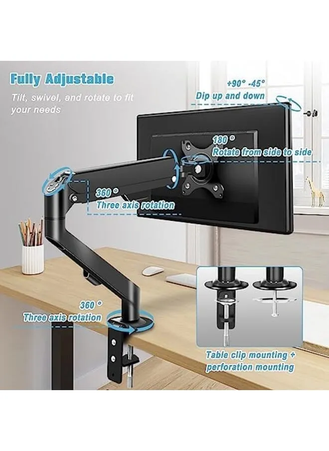 شاشة مكتب جبل حامل ذراع واحد حامل ذراع مراقبة دوار كامل الحركة مع زنبرك غاز لشاشات الكمبيوتر من 17 إلى 30 بوصة تحمل ما يصل إلى 2 9 كجم-2