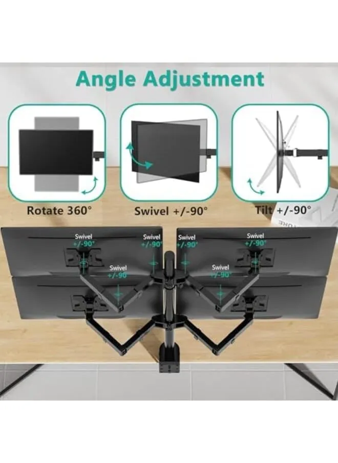 حامل شاشة مثبت على 4 ذراع شاشة مثبت على المكتب حامل شاشة كمبيوتر مع حمولة قصوى تصل إلى 9 كجم لكل ذراع ذراع شاشة قابل للتعديل 360 درجة لشاشة 14 33 بوصة 75 × 75 مم 100 × 101 مم Vesa-2