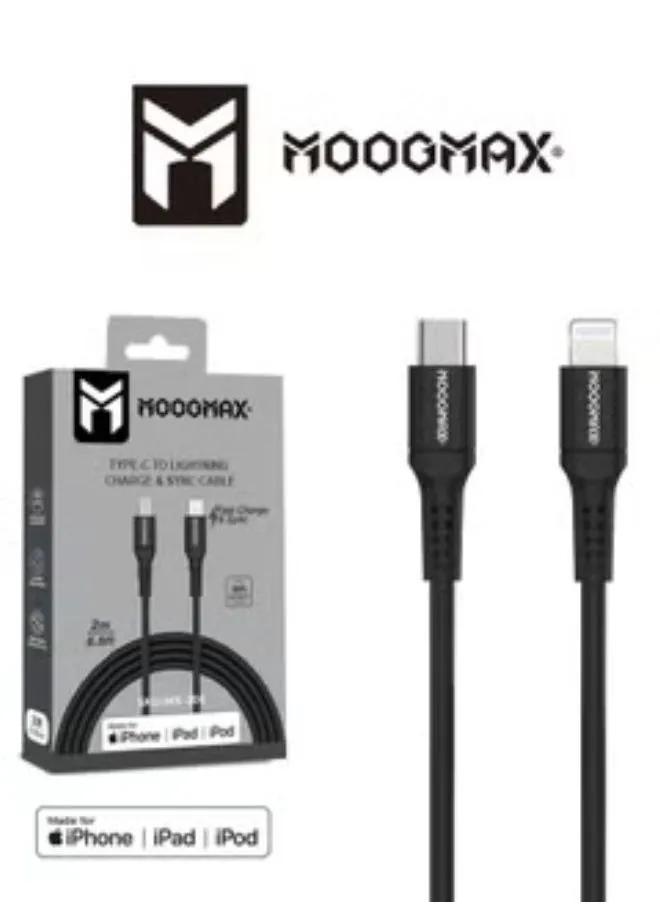 Moogmax 2M iPhone Lightning to Type-C Fast Charging Cable (MFI Certified) - Durable and  Heat-Resistant, Black-2