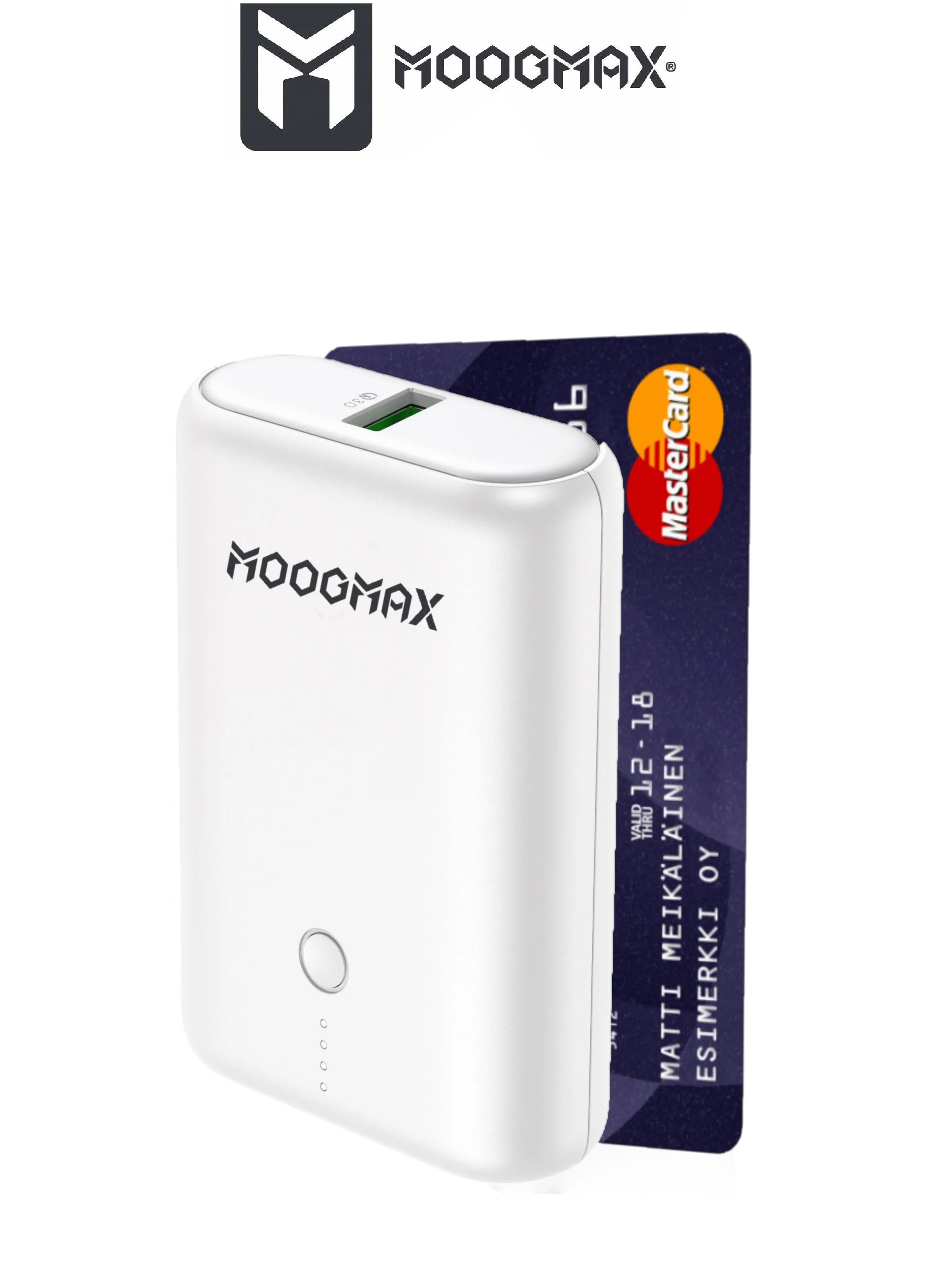 Moogmax Super Small Pocket Size Power Bank 10000mAh, Card Size Design, LED Indicator, 1*USB & 1*Type-C Ports with 20W PD Fast Charging, White-1