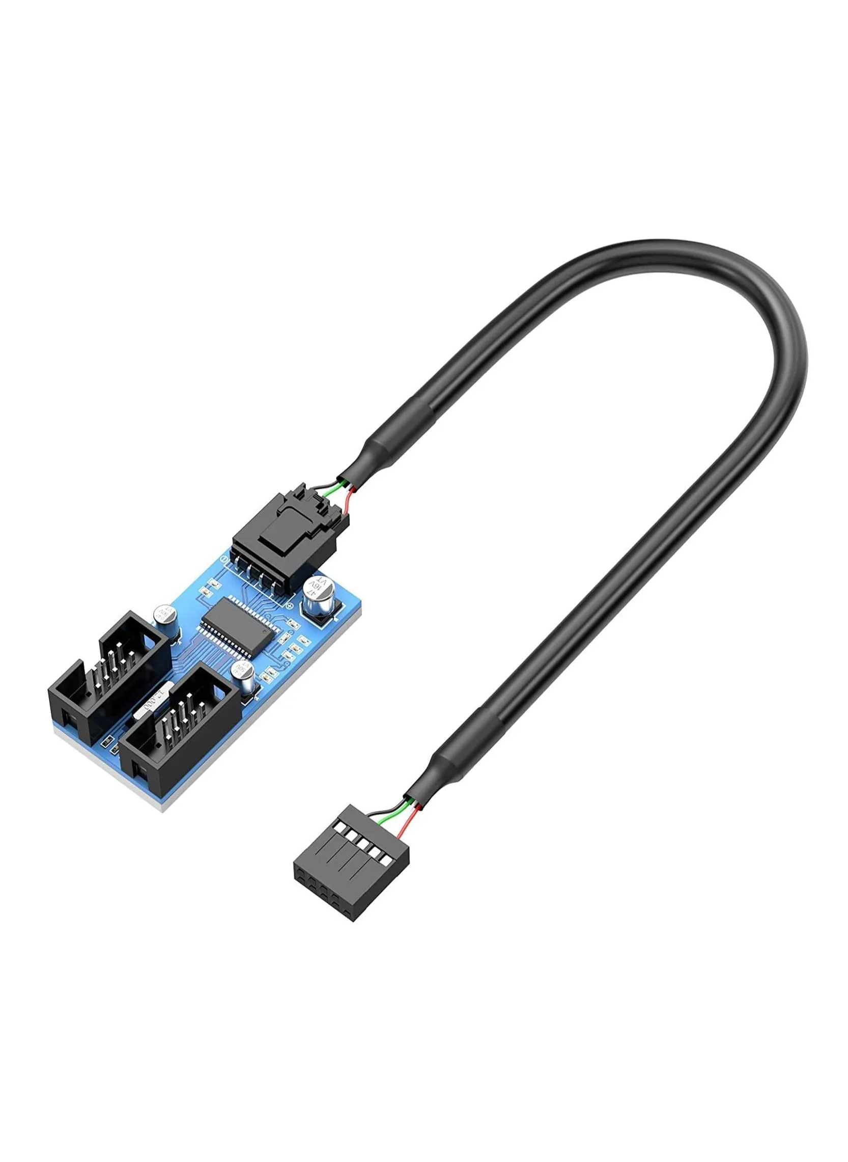 اللوحة الأم USB2.0 9pin USB Head Splitter Male 1 إلى 2 أنثى تمديد كابل (30 سم / 0.98 قدم) بطاقة التحكم PCB Board USB HUB 9-pin Splitter Converter Port Multilier PWM Fan Splitter Cable 1 إلى 2 محول-1