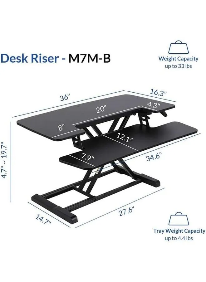 محول مكتب قائم بمحرك مقاس 34.6 بوصة، حامل مكتب كهربائي واسع للشاشة والكمبيوتر المحمول، مكتب أسود قابل للتعديل للارتفاع للمكتب المنزلي M-2
