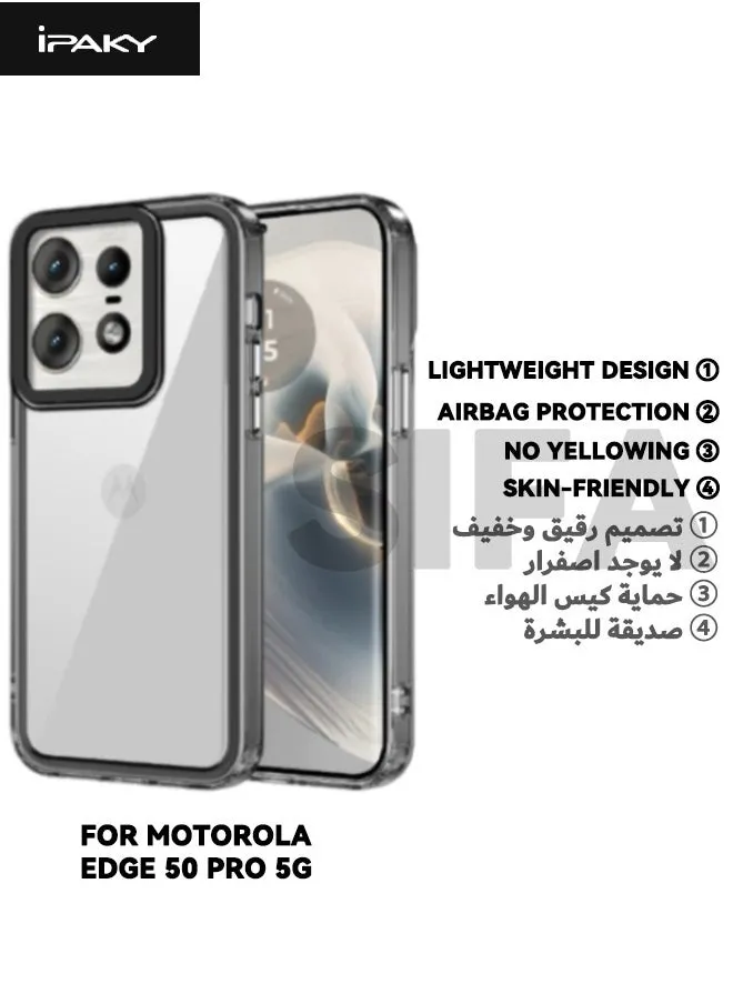 غطاء خلفي لهاتف Motorola Edge 50 Pro، غطاء نحيف من مادة مختلطة، [مضاد للسقوط] [مضاد للانزلاق] [مقاوم للصدمات] [بصمة أصابع غير لاصقة] [بدون اصفرار] حافظة واقية لهاتف Motorola Edge 50 Pro 5G، شفاف/أسود-2