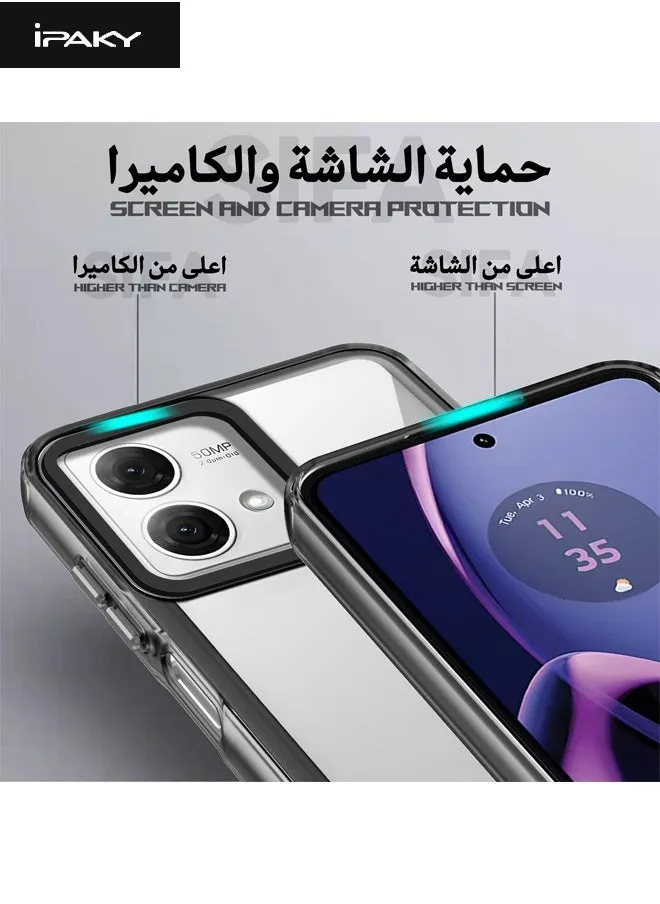 جراب Motorola Moto G84، لوحة خلفية صلبة من الأكريليك الشفاف + غطاء إطار ناعم من مادة TPU أسود، [مضاد للسقوط] [مضاد للانزلاق] [مقاوم للصدمات] [بصمة أصابع غير لاصقة] جراب واقٍ لهاتف Moto G84 5G، شفاف/أس-2