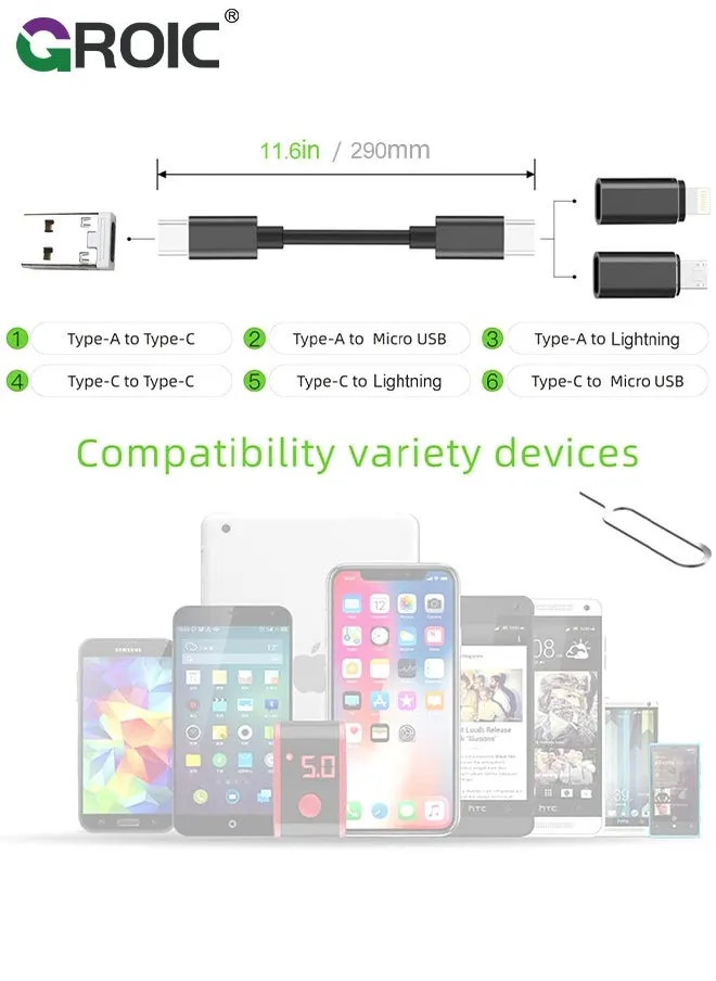 بطاقة كبل مدمجة متعددة الوظائف مع كبل USB-C وUSB-A/Micro-USB/Light/OTG USB طقم محول صندوق تخزين محول الكابل للسفر لوحة الهاتف لشحن جهاز الكمبيوتر ونقل البيانات-2