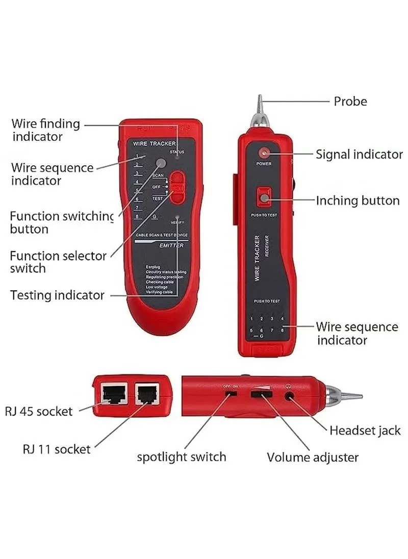 جهاز اختبار كابل الشبكة متعدد الوظائف لـ RJ11 RJ45 مع مسبار أحمر-2