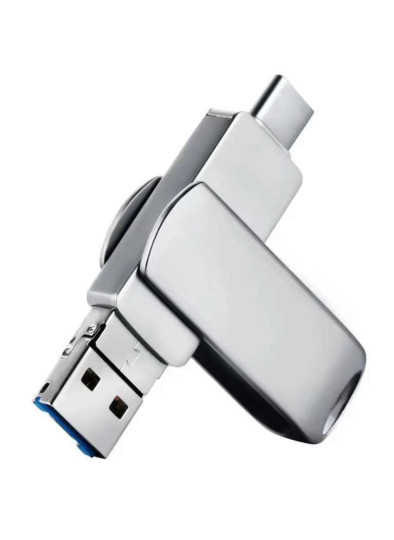 محرك أقراص USB متعدد الواجهات بسعة 256 جيجابايت لأجهزة Apple/Type-C/Android/PC، فضي-1