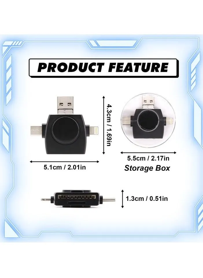 قارئ بطاقات SD متعدد المنافذ لجهاز iPad، قارئ بطاقات SD TF عالمي 4 في 1، محول قارئ بطاقات SD&TF للكاميرا متوافق مع أجهزة MacBook وأجهزة الكمبيوتر المحمولة والأجهزة اللوحية والهواتف الذكية (أسود)-2