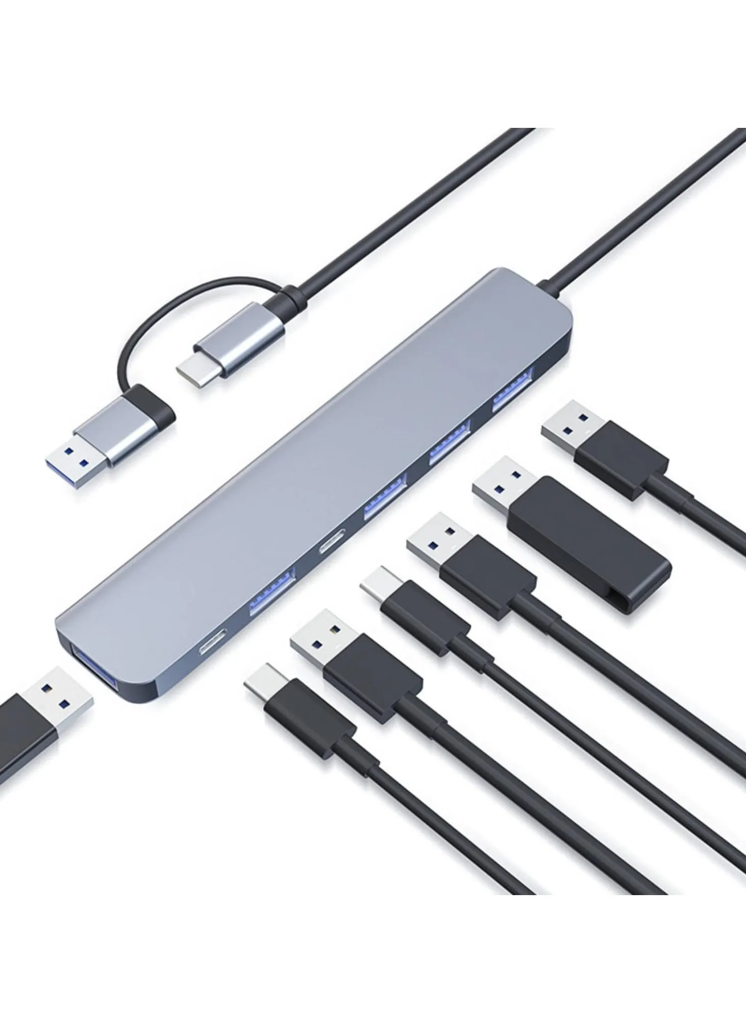 محطة توصيل متعددة المنافذ USB-C للكمبيوتر المحمول مع منفذ USB 3.0، 5 منافذ USB، وشحن USB-C PD محول محول USB C إلى HDMI بـ 7 في 1-1