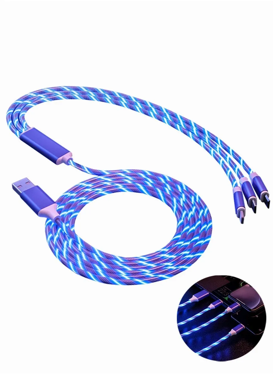 Multi USB Cable 3 in 1, Flowing Charging Cable Shining, Glow in The Dark USB Car Charger Cable, Visible Light Up Led Charger, for iOS Phone Android USB Type C Cable (1.2m)-1