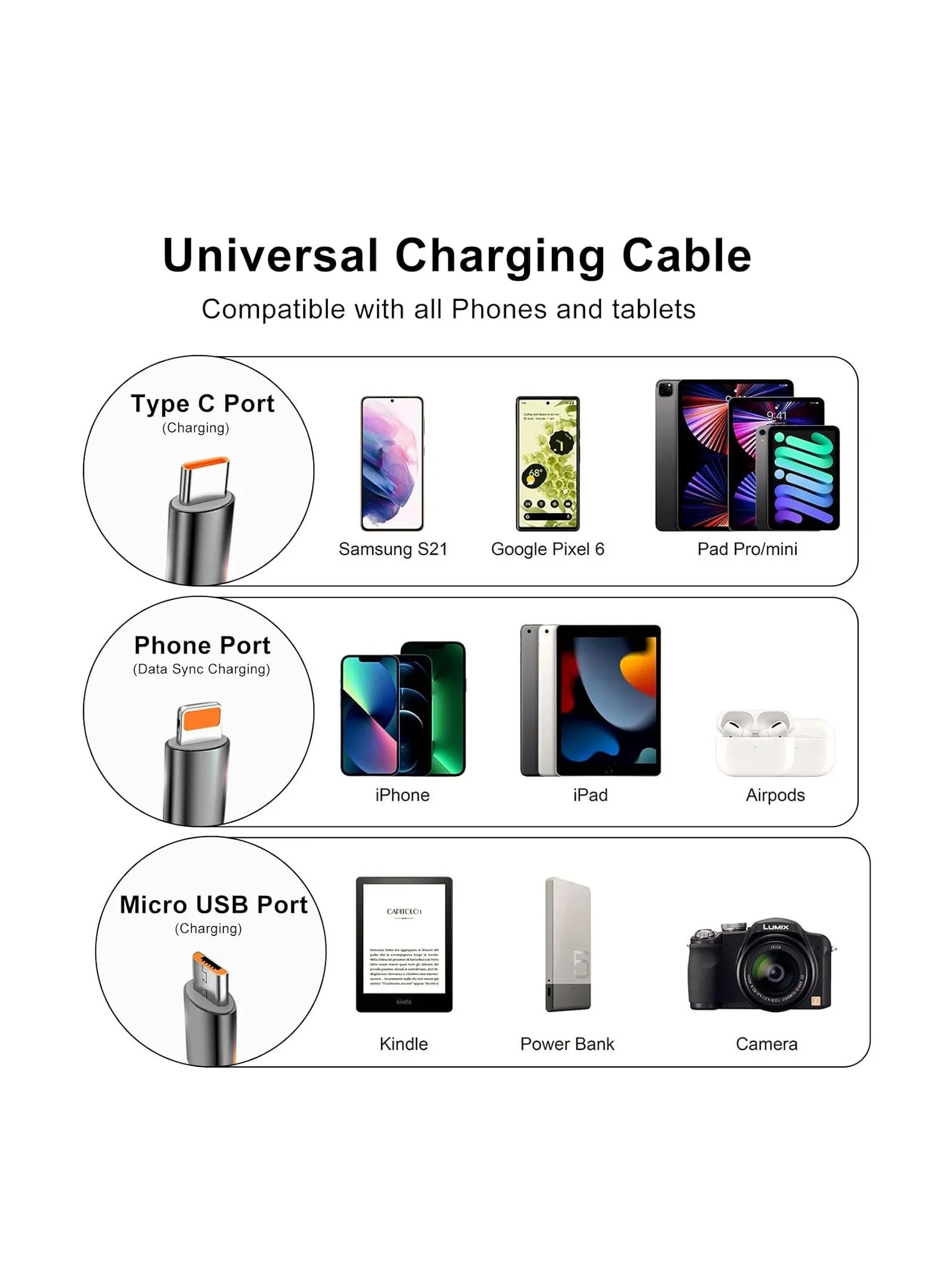 كابل شحن متعدد USB قابل للسحب 3 في 1 سلك شحن متعدد، للجميع في السوق الهواتف الذكية والأجهزة اللوحية-2