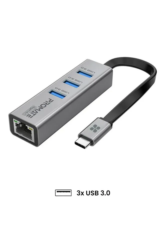 محول شبكة بمنفذ USB-C متعدد المنافذ إلى RJ45 بسرعة 1000 ميجابت في الثانية و3 منافذ USB فائقة السرعة مع موزع لنقل البيانات بسرعة 5 جيجابت في الثانية لجهاز أبل ماك بوك برو/ آير/ آي ماك/ آي باد برو/ سيرفس/ XPS/ GIGAHUB-C أسود-1