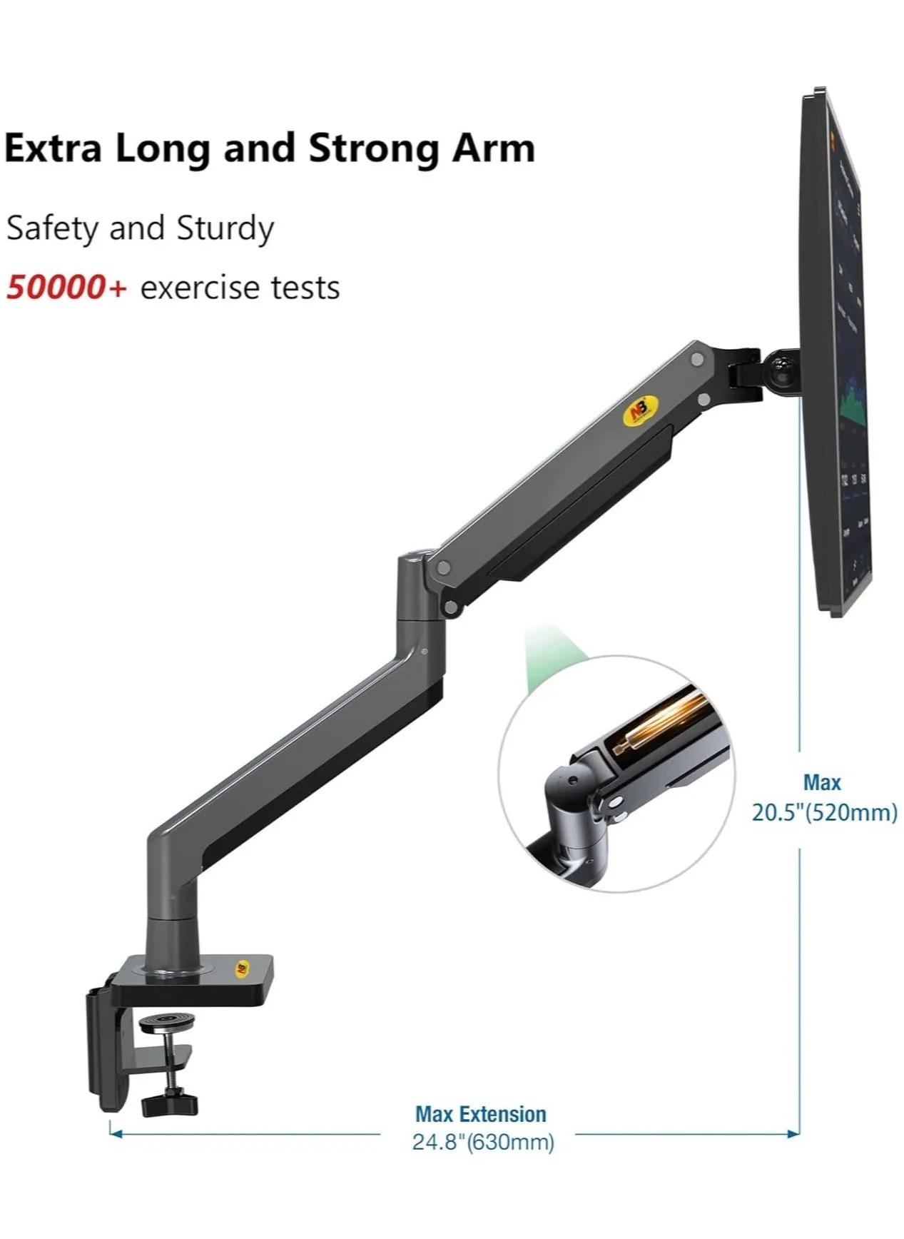 ذراع شاشة NB North Bayou، حامل شاشة دوار كامل الحركة مع زنبرك غاز لشاشات مقاس 22 بوصة - 40 بوصة مع سعة تحميل من 4.4 إلى 26.4 رطل، حامل شاشة قابل للتعديل بارتفاع G45-2