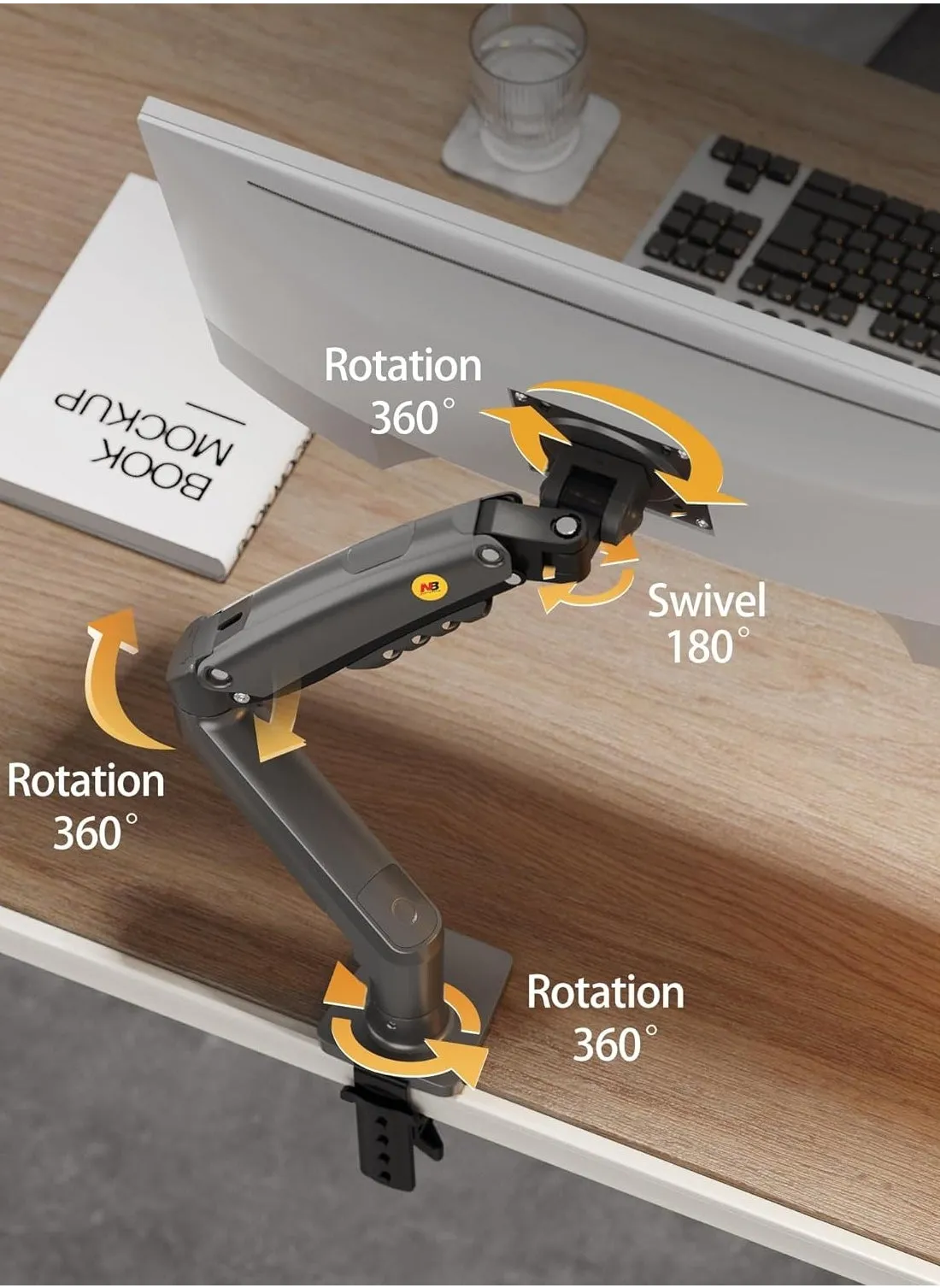 مسند وحامل شاشات مكتبي من ان بي نورث بايو كامل الحركة قابل للدوران مع نابض غازي للشاشات من 17-30 بوصة (ضمن وزن 2 كيلوجرام  حتى 9 كيلوجرام) حامل شاشات اف 80-2