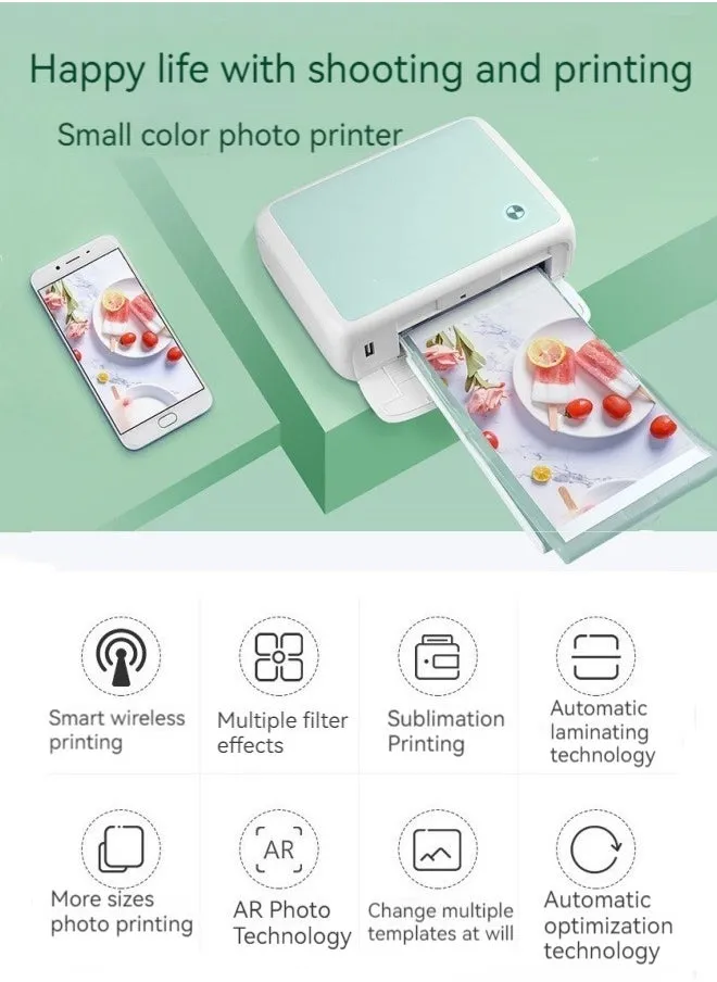 طابعة صور ملونة جديدة للهاتف المحمول اتصال لاسلكي طابعة صور صغيرة محمولة منزلية (مع ورق الصور والشريط)-2