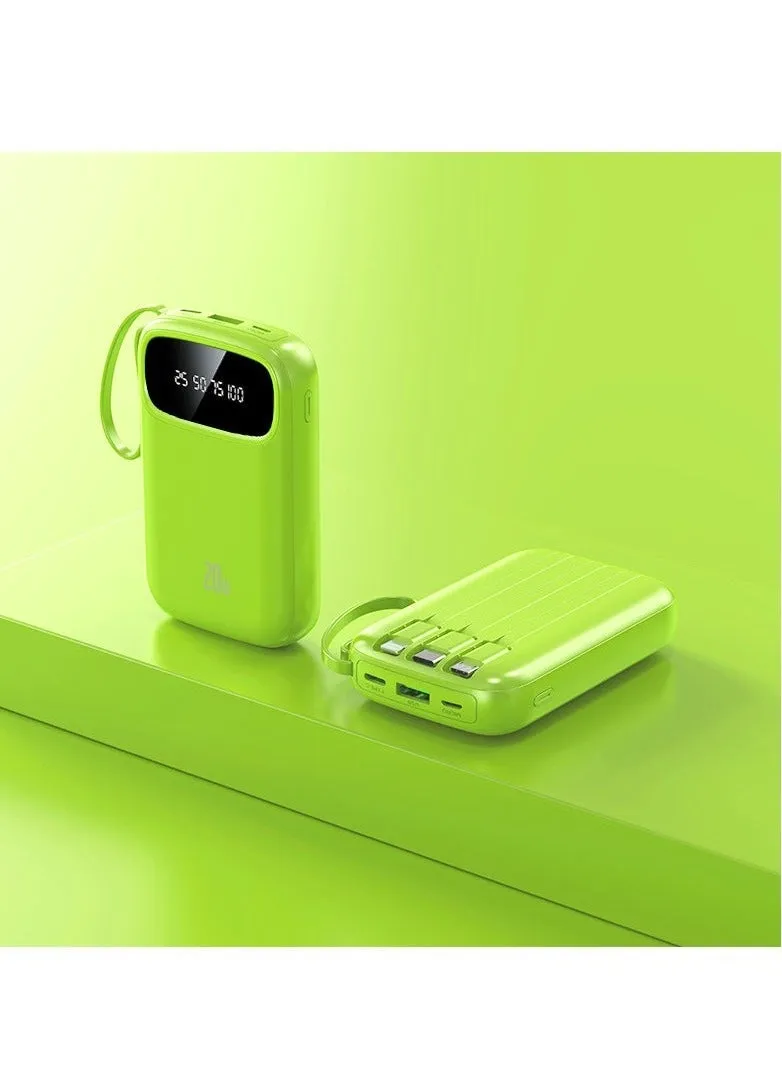 New digital display large capacity 10000 mAh power bank with built-in charging cable mini power bank (green)-1