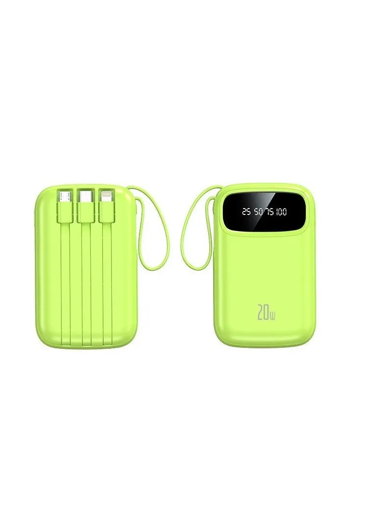 New digital display large capacity 10000 mAh power bank with built-in charging cable mini power bank (green)-2