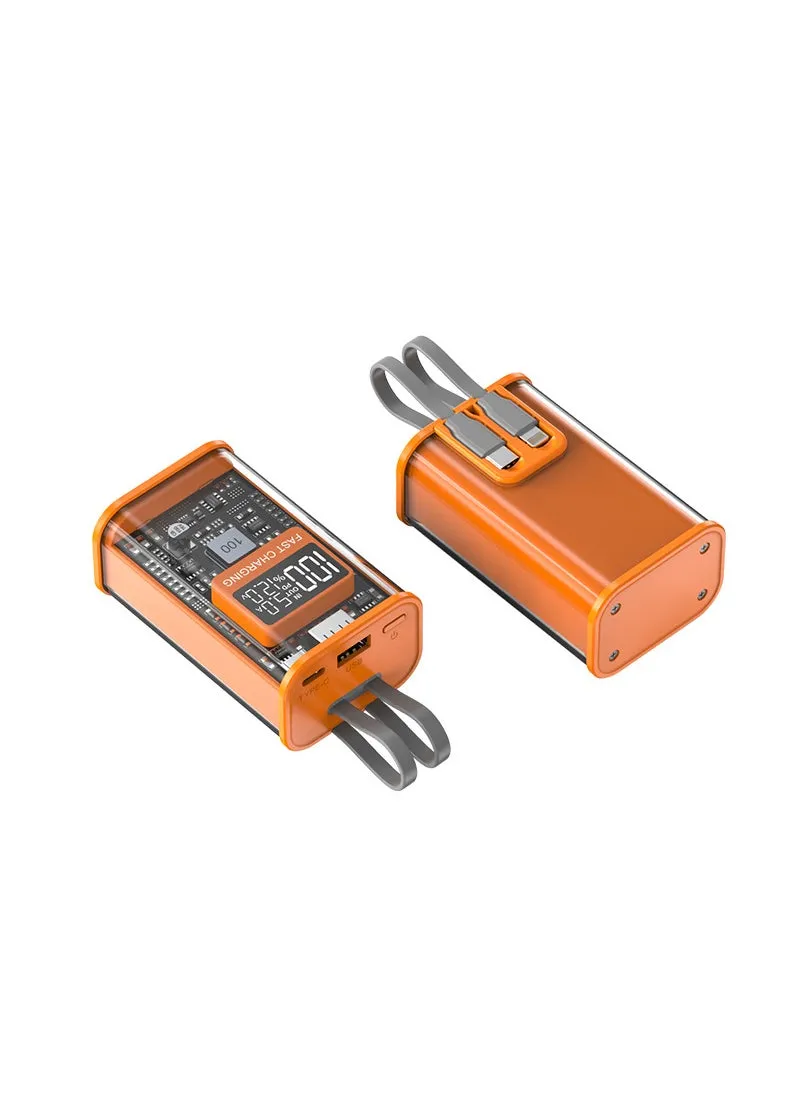 New PD22.5W fast charging mobile phone power bank 20000 mA transparent shell self-wired large capacity mobile power supply Orange B194/fast charging self-tape line-1